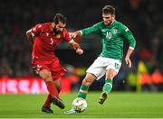 27 September 2022; Troy Parrott of Republic of Ireland and Artak Grigoryan of Armenia during the UEFA Nations League B Group 1 match between Republic of Ireland and Armenia at Aviva Stadium in Dublin. Photo by Ben McShane/Sportsfile