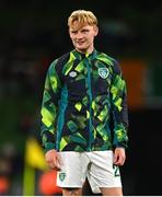27 September 2022; Liam Scales of Republic of Ireland before the UEFA Nations League B Group 1 match between Republic of Ireland and Armenia at Aviva Stadium in Dublin. Photo by Ben McShane/Sportsfile