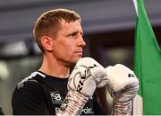 24 September 2022; Eric Donovan before his EBU European Union super-featherweight bout against Khalil El Hadri at the Europa Hotel in Belfast. Photo by Ramsey Cardy/Sportsfile