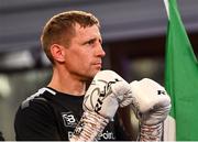 24 September 2022; Eric Donovan before his EBU European Union super-featherweight bout against Khalil El Hadri at the Europa Hotel in Belfast. Photo by Ramsey Cardy/Sportsfile