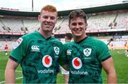 30 September 2022; Ireland scrum halves Nathan Doak, left, and Michael McDonald after the Toyota Challenge match between Windhoek Draught Griquas and Emerging Ireland at Toyota Stadium in Bloemfontein, South Africa. Photo by Johan Pretorius/Sportsfile