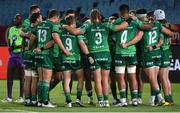 30 September 2022; The Connacht team huddle during the United Rugby Championship match between Vodacom Bulls and Connacht at Loftus Versfeld Stadium in Pretoria, South Africa. Photo by Lee Warren/Sportsfile