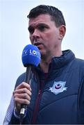 30 September 2022; Drogheda United manager Kevin Doherty is interviewed before the SSE Airtricity League Premier Division match between Dundalk and Drogheda United at Casey's Field in Dundalk, Louth. Photo by Ben McShane/Sportsfile