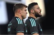 30 September 2022; Garry Ringrose, left, and Robbie Henshaw of Leinster before the United Rugby Championship match between Ulster and Leinster at Kingspan Stadium in Belfast. Photo by Ramsey Cardy/Sportsfile