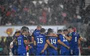 30 September 2022; The Leinster team huddle during the United Rugby Championship match between Ulster and Leinster at Kingspan Stadium in Belfast. Photo by Ramsey Cardy/Sportsfile