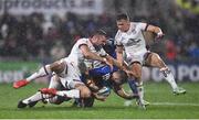 30 September 2022; Jordan Larmour of Leinster is tackled by Aaron Sexton of Ulster during the United Rugby Championship match between Ulster and Leinster at Kingspan Stadium in Belfast. Photo by David Fitzgerald/Sportsfile