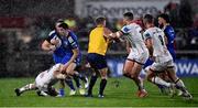 30 September 2022; Jimmy O'Brien of Leinster is tackled by Matty Rea of Ulster during the United Rugby Championship match between Ulster and Leinster at Kingspan Stadium in Belfast. Photo by David Fitzgerald/Sportsfile