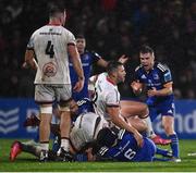 30 September 2022; Luke McGrath of Leinster celebrates a turnover during the United Rugby Championship match between Ulster and Leinster at Kingspan Stadium in Belfast. Photo by David Fitzgerald/Sportsfile