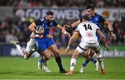 30 September 2022; Robbie Henshaw of Leinster is tackled by Billy Burns of Ulster during the United Rugby Championship match between Ulster and Leinster at Kingspan Stadium in Belfast. Photo by David Fitzgerald/Sportsfile