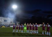 30 September 2022; Drogheda United players during a minutes applause, for the late Calvin Gray who tragically passed away on the 20th of September, before the SSE Airtricity League Premier Division match between Dundalk and Drogheda United at Casey's Field in Dundalk, Louth. Photo by Ben McShane/Sportsfile