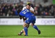 30 September 2022; Ben Moxham of Ulster is tackled by Charlie Ngatai of Leinster during the United Rugby Championship match between Ulster and Leinster at Kingspan Stadium in Belfast. Photo by David Fitzgerald/Sportsfile