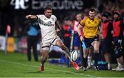 30 September 2022; Aaron Sexton of Ulster fails to keep the ball in play during the United Rugby Championship match between Ulster and Leinster at Kingspan Stadium in Belfast. Photo by David Fitzgerald/Sportsfile