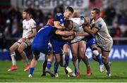 30 September 2022; Jonathan Sexton of Leinster rips the ball for a turnover from Stuart McCloskey of Ulster during the United Rugby Championship match between Ulster and Leinster at Kingspan Stadium in Belfast. Photo by David Fitzgerald/Sportsfile