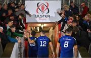 30 September 2022; Robbie Henshaw of Leinster, 12, and his teammates leave the pitch after the United Rugby Championship match between Ulster and Leinster at Kingspan Stadium in Belfast. Photo by David Fitzgerald/Sportsfile
