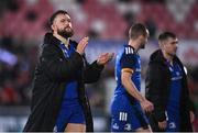 30 September 2022; Andrew Porter of Leinster applauds the support after the United Rugby Championship match between Ulster and Leinster at Kingspan Stadium in Belfast. Photo by David Fitzgerald/Sportsfile