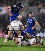 30 September 2022; Andrew Porter of Leinster is tackled by John Cooney of Ulster during the United Rugby Championship match between Ulster and Leinster at Kingspan Stadium in Belfast. Photo by David Fitzgerald/Sportsfile