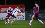 30 September 2022; Runar Hauge of Dundalk in action against Darragh Markey of Drogheda United during the SSE Airtricity League Premier Division match between Dundalk and Drogheda United at Casey's Field in Dundalk, Louth. Photo by Ben McShane/Sportsfile