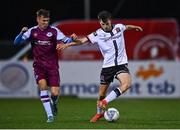 30 September 2022; Steven Bradley of Dundalk in action against Dayle Rooney of Drogheda United during the SSE Airtricity League Premier Division match between Dundalk and Drogheda United at Casey's Field in Dundalk, Louth. Photo by Ben McShane/Sportsfile
