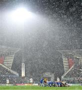 30 September 2022; A general view of a scrum during heavy rain in the United Rugby Championship match between Ulster and Leinster at Kingspan Stadium in Belfast. Photo by Ramsey Cardy/Sportsfile