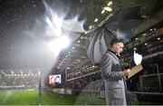 30 September 2022; Premier Sports presenter Graham Little during the United Rugby Championship match between Ulster and Leinster at Kingspan Stadium in Belfast. Photo by Ramsey Cardy/Sportsfile