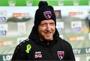 1 October 2022; Wexford Youths manager Stephen Quinn is interviwed before the SSE Airtricity Women's National League match between Athlone Town and Wexford Youths at Athlone Town Stadium in Westmeath. Photo by Sam Barnes/Sportsfile