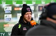 1 October 2022; Wexford Youths manager Stephen Quinn is interviwed before the SSE Airtricity Women's National League match between Athlone Town and Wexford Youths at Athlone Town Stadium in Westmeath. Photo by Sam Barnes/Sportsfile