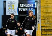 1 October 2022; Kylie Murphy of Wexford Youths leads her team out for their warm up before the SSE Airtricity Women's National League match between Athlone Town and Wexford Youths at Athlone Town Stadium in Westmeath. Photo by Sam Barnes/Sportsfile