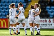 1 October 2022; Aoibheann Clancy of Wexford Youths, right, celebrates with team-mates after scoring her sides first goal, a penalty, during the SSE Airtricity Women's National League match between Athlone Town and Wexford Youths at Athlone Town Stadium in Westmeath. Photo by Sam Barnes/Sportsfile