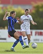 1 October 2022; Meabh Russell of Wexford Youths is tackled by Maddison Gibson of Athlone Town during the SSE Airtricity Women's National League match between Athlone Town and Wexford Youths at Athlone Town Stadium in Westmeath. Photo by Sam Barnes/Sportsfile