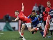 1 October 2022; Patrick Campbell of Munster is tackled by Pierre Bruno of Zebre Parma during the United Rugby Championship match between Munster and Zebre Parma at Musgrave Park in Cork. Photo by Piaras Ó Mídheach/Sportsfile