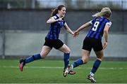 1 October 2022; Gillian Keenan of Athlone Town, left, celebrates with team-mate Emily Corbet after scoring her side's second goal during the SSE Airtricity Women's National League match between Athlone Town and Wexford Youths at Athlone Town Stadium in Westmeath. Photo by Sam Barnes/Sportsfile