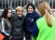 1 October 2022; Republic of Ireland Women's manager Vera Pauw poses for photographs with supporters after the SSE Airtricity Women's National League match between Athlone Town and Wexford Youths at Athlone Town Stadium in Westmeath. Photo by Sam Barnes/Sportsfile