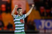 1 October 2022; Aaron Greene of Shamrock Rovers celebrates at the final whistle after his side's victory in the SSE Airtricity League Premier Division match between Sligo Rovers and Shamrock Rovers at The Showgrounds in Sligo. Photo by Seb Daly/Sportsfile