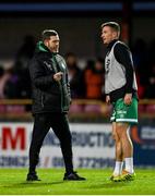 1 October 2022; Shamrock Rovers manager Stephen Bradley, left, and Ronan Finn during the SSE Airtricity League Premier Division match between Sligo Rovers and Shamrock Rovers at The Showgrounds in Sligo. Photo by Seb Daly/Sportsfile