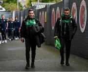 1 October 2022; Shamrock Rovers manager Stephen Bradley, left, and sporting director Stephen McPhail before the SSE Airtricity League Premier Division match between Sligo Rovers and Shamrock Rovers at The Showgrounds in Sligo. Photo by Seb Daly/Sportsfile