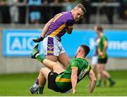 2 October 2022; Shane Cunningham of Kilmacud Crokes tussels with Davy Keogh of Thomas Davis during the Dublin County Senior Club Football Championship Semi-Final match between Thomas Davis and Kilmacud Crokes at Parnell Park in Dublin. Photo by Eóin Noonan/Sportsfile