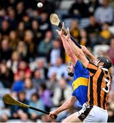 2 October 2022; Willie Dunphy of Clough/Ballacolla in action against Andrew Collier of Camross during the Laois County Senior Hurling Championship Final match between Clough/Ballacolla and Camross at MW Hire O'Moore Park in Portlaoise, Laois. Photo by Piaras Ó Mídheach/Sportsfile
