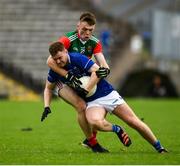 2 October 2022; Micheal Meehan of Scotstown in action against Ciaran McNulty of Inniskeen during the Monaghan County Senior Club Football Championship Semi-Final match between Inniskeen and Scotstown at St Tiernach's Park in Clones, Monaghan. Photo by Philip Fitzpatrick/Sportsfile