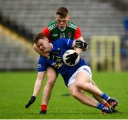 2 October 2022; Micheal Meehan of Scotstown in action against Ciaran McNulty of Inniskeen during the Monaghan County Senior Club Football Championship Semi-Final match between Inniskeen and Scotstown at St Tiernach's Park in Clones, Monaghan. Photo by Philip Fitzpatrick/Sportsfile