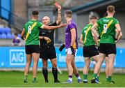 2 October 2022; Ryan Deegan of Thomas Davis is shown a red card by referee Dave Feeney during the Dublin County Senior Club Football Championship Semi-Final match between Thomas Davis and Kilmacud Crokes at Parnell Park in Dublin. Photo by Eóin Noonan/Sportsfile