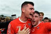 2 October 2022; Ciarán Cleary of Shinrone, left, and team-mate Conor Doughan celebrate after their side's victory in the Offaly County Senior Hurling Championship Final match between Kilcormac-Killoughey and Shinrone at O'Connor Park in Tullamore, Offaly. Photo by Sam Barnes/Sportsfile