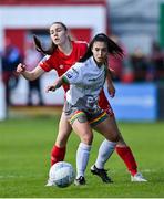 24 September 2022; Abbie Brophy of Bohemians in action against Leah Doyle of Shelbourne during the EVOKE.ie FAI Women's Cup Semi-Final match between Shelbourne and Bohemians at Tolka Park in Dublin. Photo by Seb Daly/Sportsfile