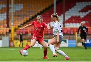 24 September 2022; Abbie Larkin of Shelbourne in action against Katie Burdis of Bohemians during the EVOKE.ie FAI Women's Cup Semi-Final match between Shelbourne and Bohemians at Tolka Park in Dublin. Photo by Seb Daly/Sportsfile