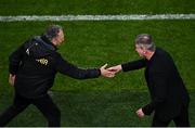 27 September 2022; Republic of Ireland manager Stephen Kenny, right, and Armenia manager Joaquín Caparrós shake hands after the UEFA Nations League B Group 1 match between Republic of Ireland and Armenia at Aviva Stadium in Dublin. Photo by Sam Barnes/Sportsfile