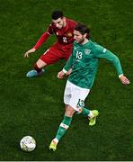 27 September 2022; Jeff Hendrick of Republic of Ireland in action against Eduard Spertsyan of Armenia during UEFA Nations League B Group 1 match between Republic of Ireland and Armenia at Aviva Stadium in Dublin. Photo by Sam Barnes/Sportsfile