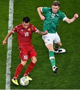 27 September 2022; Lucas Zelarayán of Armenia in action against Nathan Collins of Republic of Ireland during UEFA Nations League B Group 1 match between Republic of Ireland and Armenia at Aviva Stadium in Dublin. Photo by Sam Barnes/Sportsfile