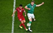 27 September 2022; Lucas Zelarayán of Armenia in action against Nathan Collins of Republic of Ireland during UEFA Nations League B Group 1 match between Republic of Ireland and Armenia at Aviva Stadium in Dublin. Photo by Sam Barnes/Sportsfile