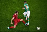 27 September 2022; Jason Knight of Republic of Ireland  is tackled by Hovhannes Hambartsumyan of Armenia during UEFA Nations League B Group 1 match between Republic of Ireland and Armenia at Aviva Stadium in Dublin. Photo by Sam Barnes/Sportsfile