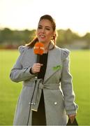 1 October 2022; TG4 presenter Máire Treasa Ní Cheallaigh during the SSE Airtricity Women's National League match between Athlone Town and Wexford Youths at Athlone Town Stadium in Westmeath. Photo by Sam Barnes/Sportsfile