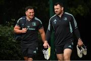 3 October 2022; Tadgh McElroy and Cian Healy during a Leinster rugby squad training session at UCD in Dublin. Photo by Harry Murphy/Sportsfile